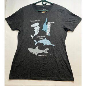 Goodie Two Sleeves Shark shirt womens 2XL short sleeve Fuego gray new